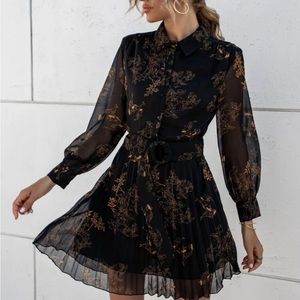 Sheer Floral Button Down Dress with Slip and Belt